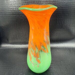 Hand Blown Tall Art Glass Vase Mad Glass Style Orange Multicolored Glass Vase